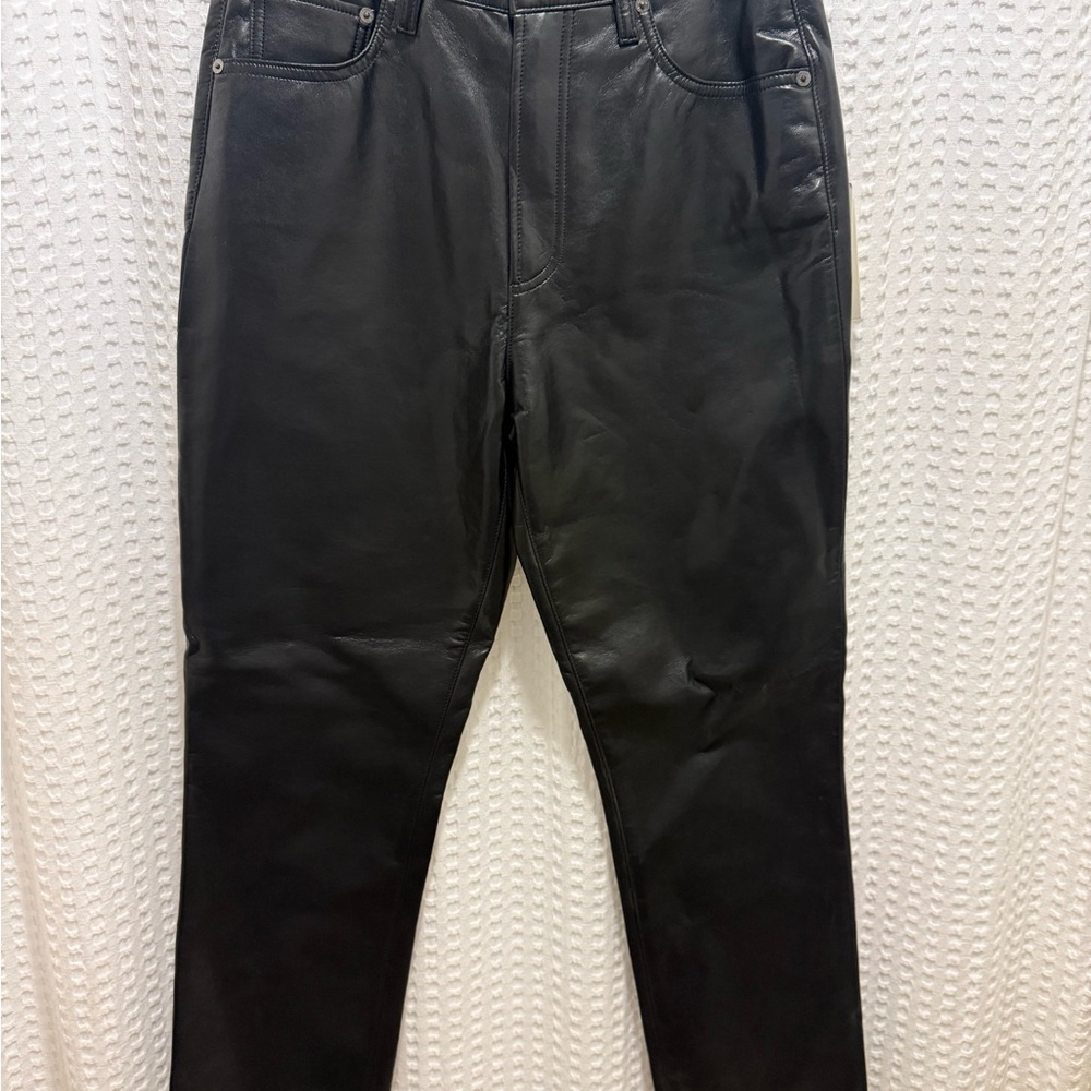 Agolde Black Straight Leg Pants recycled leather